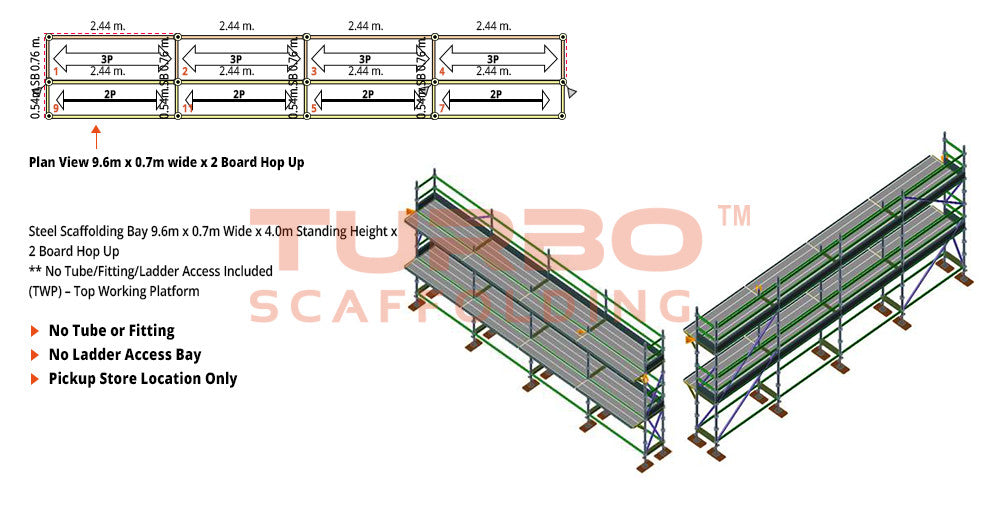 Kwikstage Scaffolding Package – 9.6m x 0.7m x 4.0m x 2 – Board Hopx TWo Decks