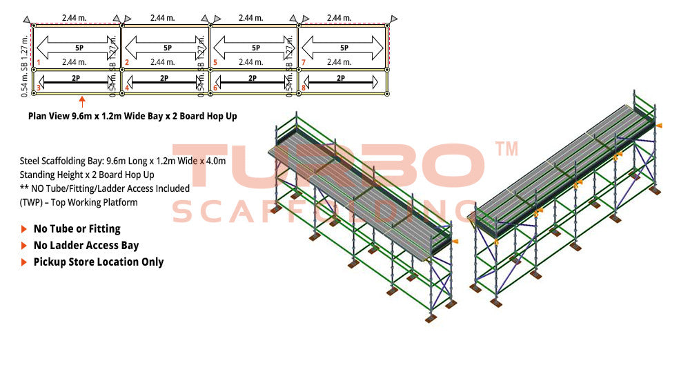 Kwikstage Scaffolding Package – 9.6m x 1.2m x 4.0m – One Deck 2 Board Hop