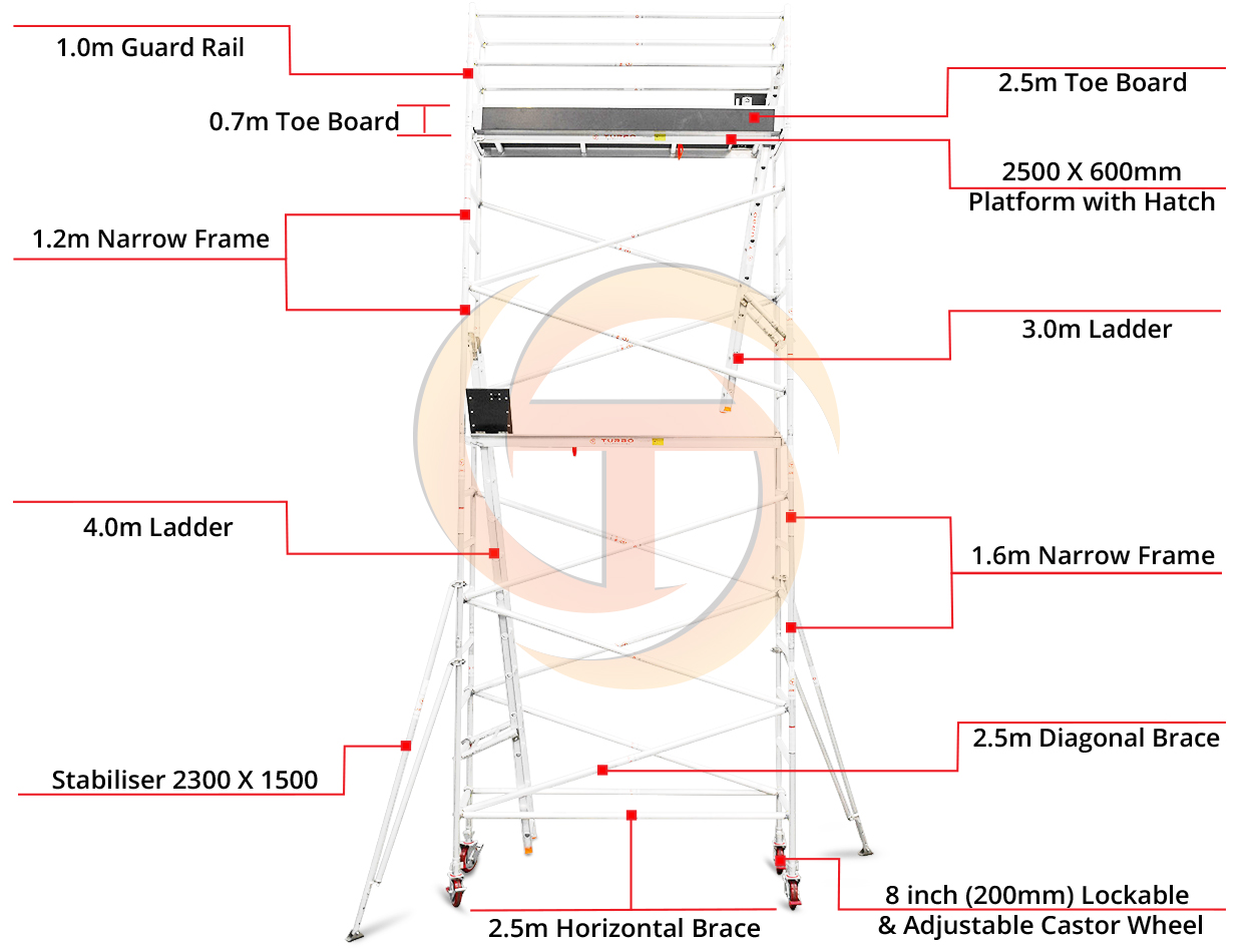 5.9m – 6.2m Narrow Aluminium Mobile Scaffold Tower (Standing Height)