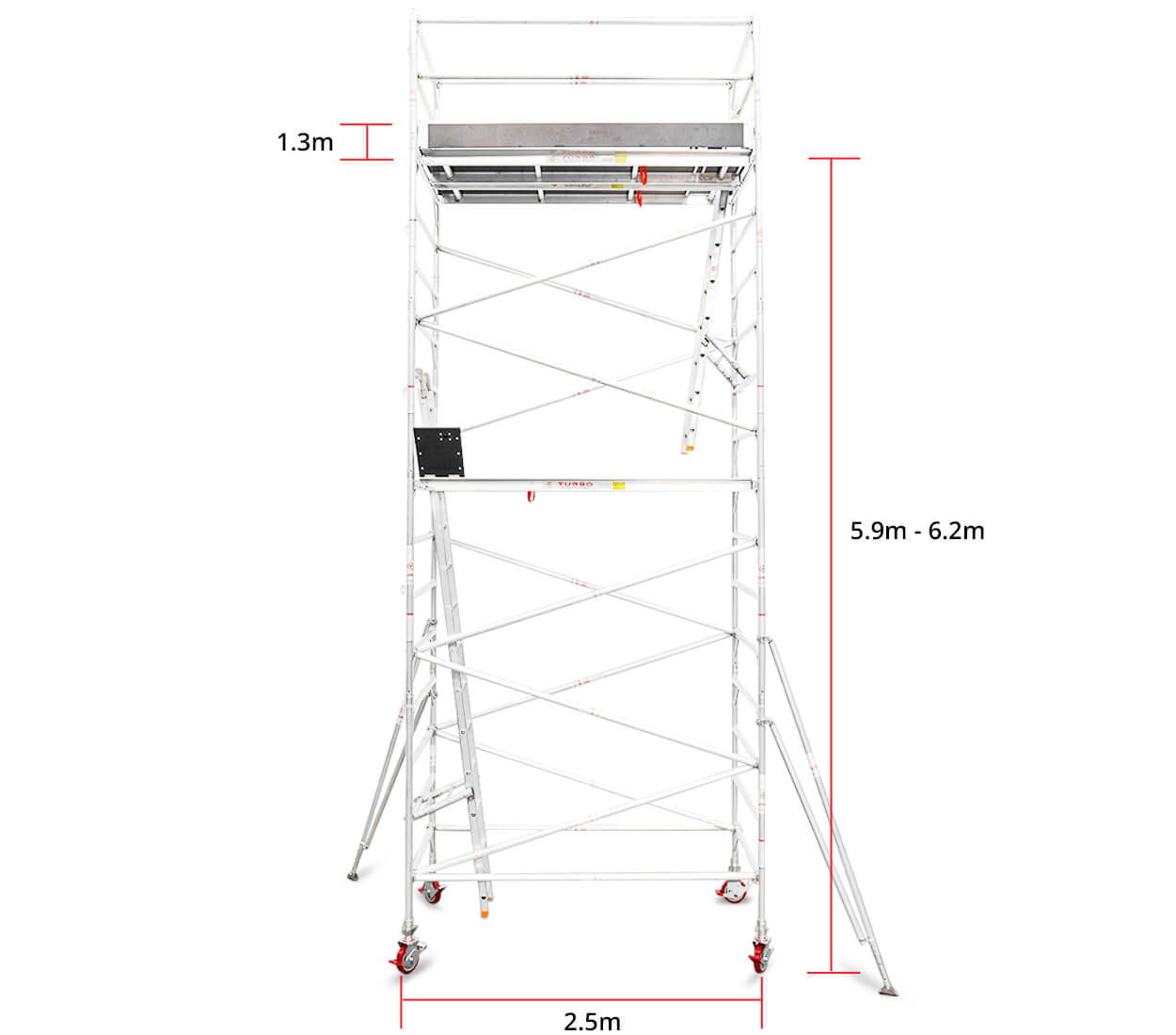 5.9m – 6.2m Wide Aluminium Mobile Scaffold Tower (Standing Height)