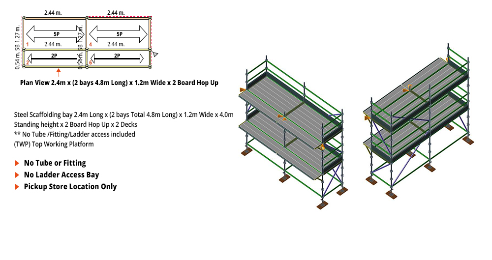 Kwikstage Scaffolding Package - 4.8M X 1.2M X 4.0M WITH HOPS UP TWO DECK